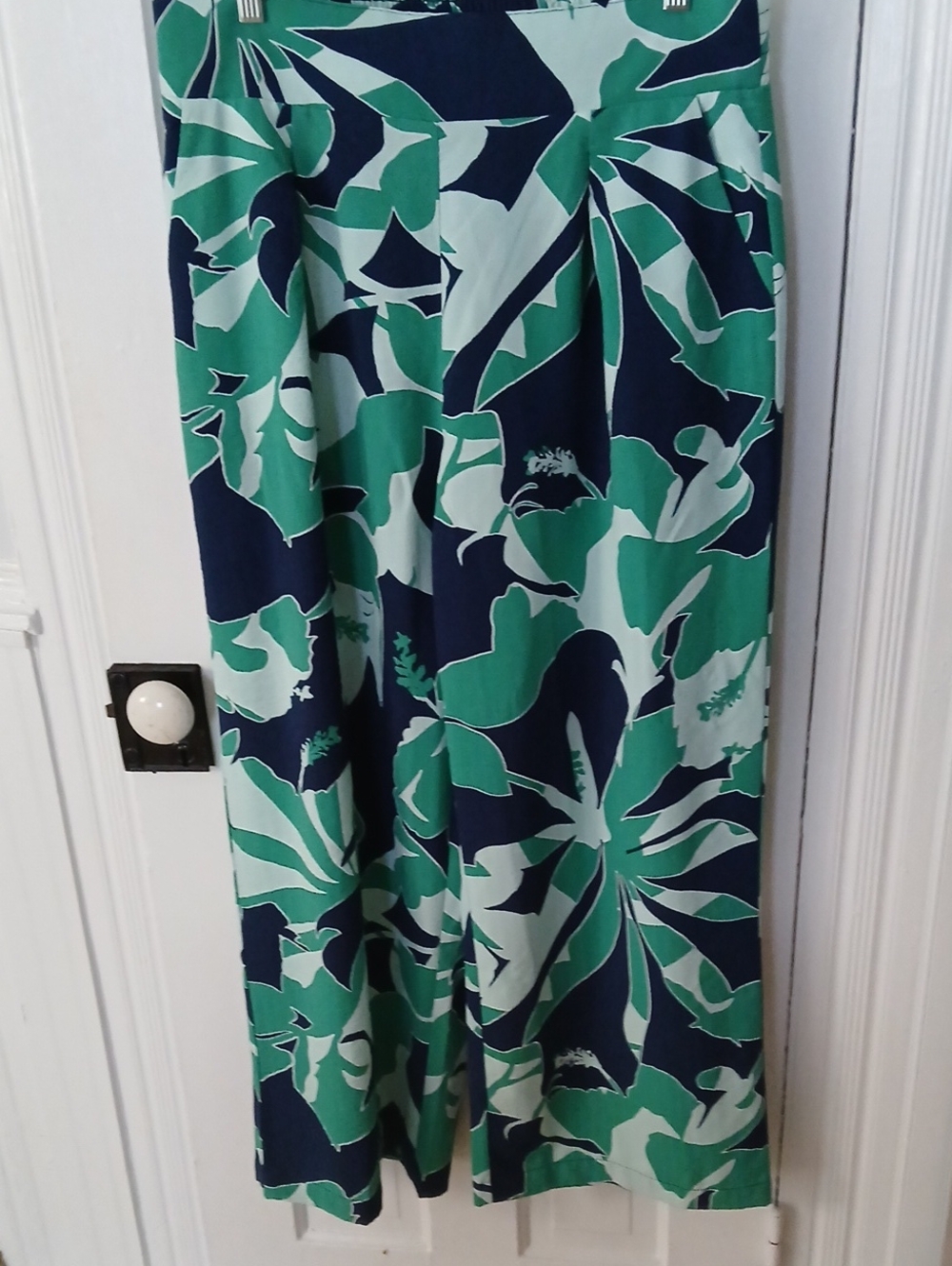 Green & Navy Floral Wide-Leg Pants
